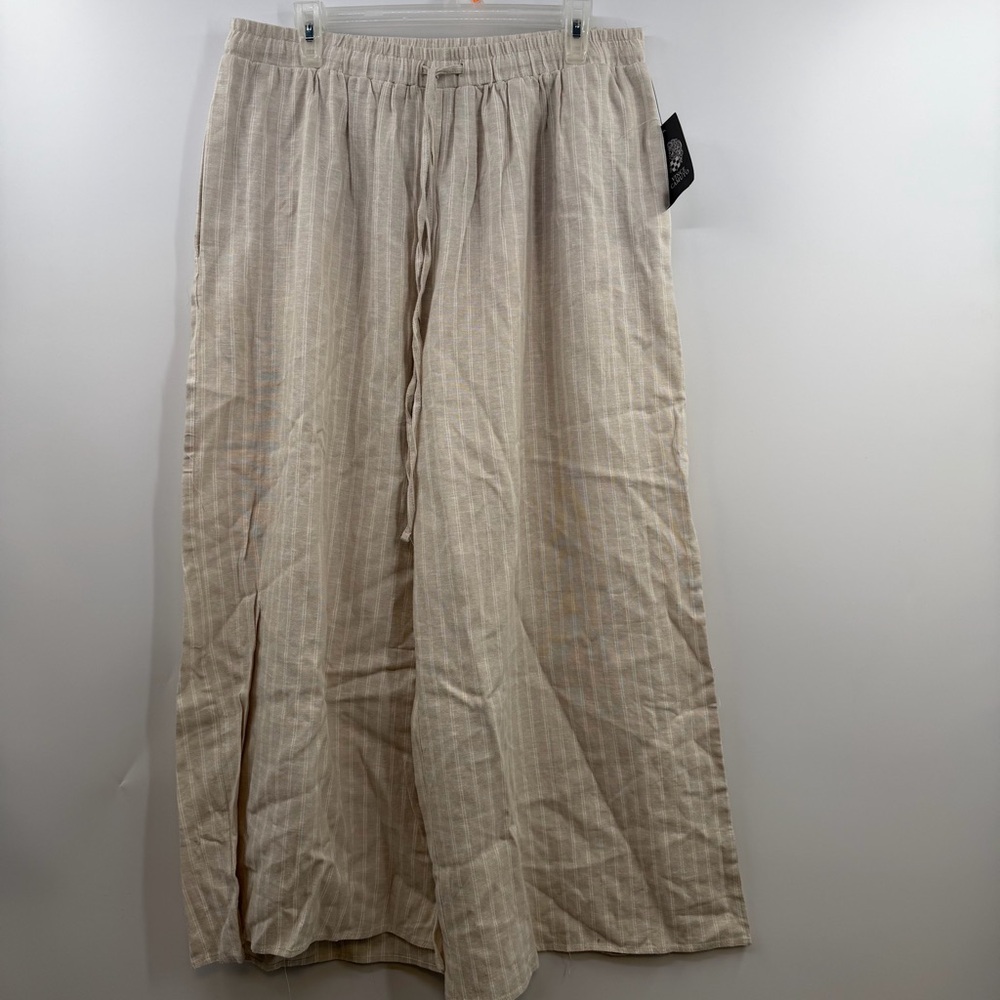 Vince Camuto Rainy Day Linen Blend Wide Leg Pants L NWT Beige Pull On